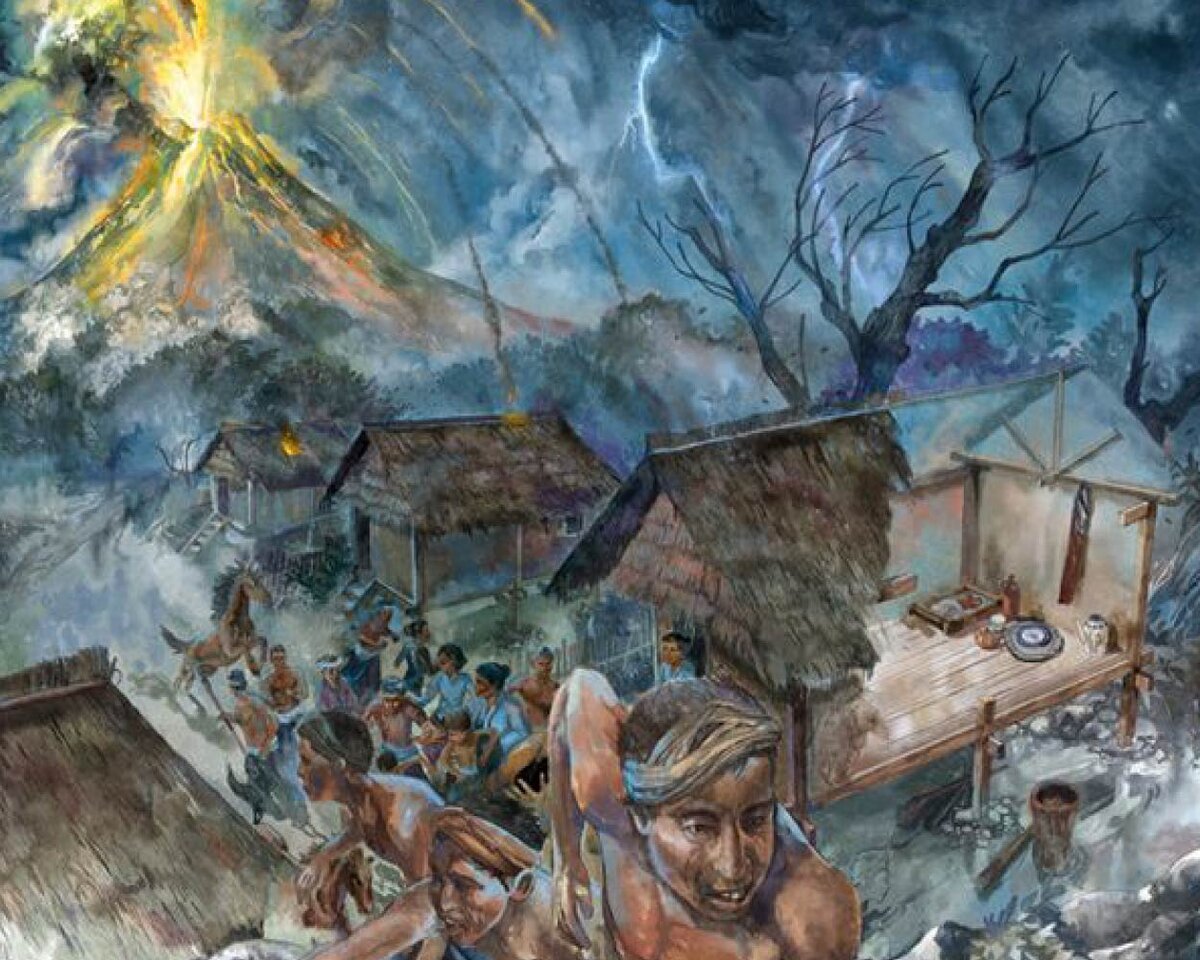 Сильный ливень обрушился на поселение в талии Тамборы, незадолго до извержения