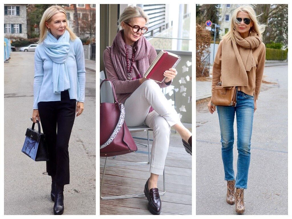 Красиво завязанный шарф - отличное украшение для дам 50+