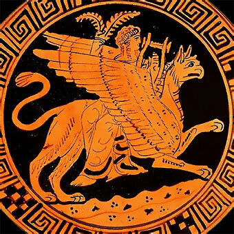 Аполлон верхом на грифоне. Краснофигурный килик