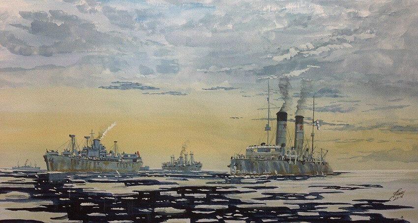 Конвой «Дервиш» на подходе к Архангельску 