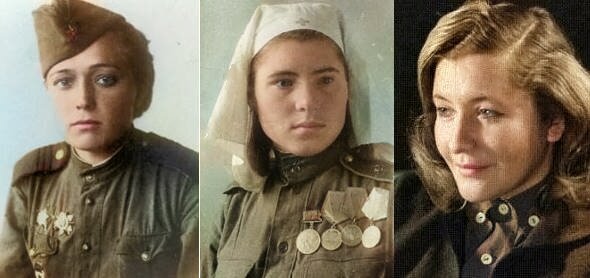  Юлия Владимировна Друнина . слева и справа. В центре  Зинаида Санкина. Фотоколлаж автора из материалов свободного доступа. Яндекс картинки.