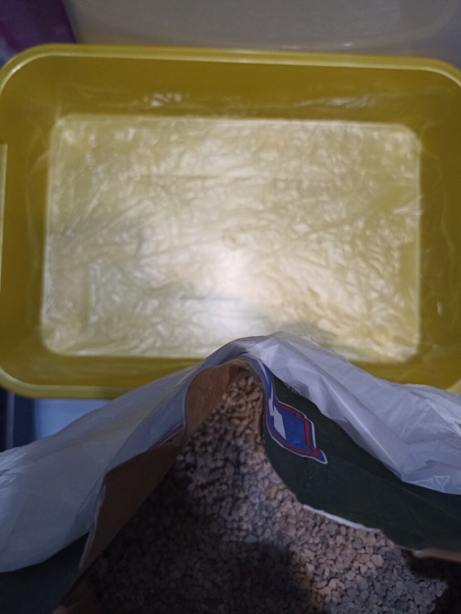 лоток для мелкой комнатной собачки с кошачьим наполнителем, а если вниз постелить целлофан?