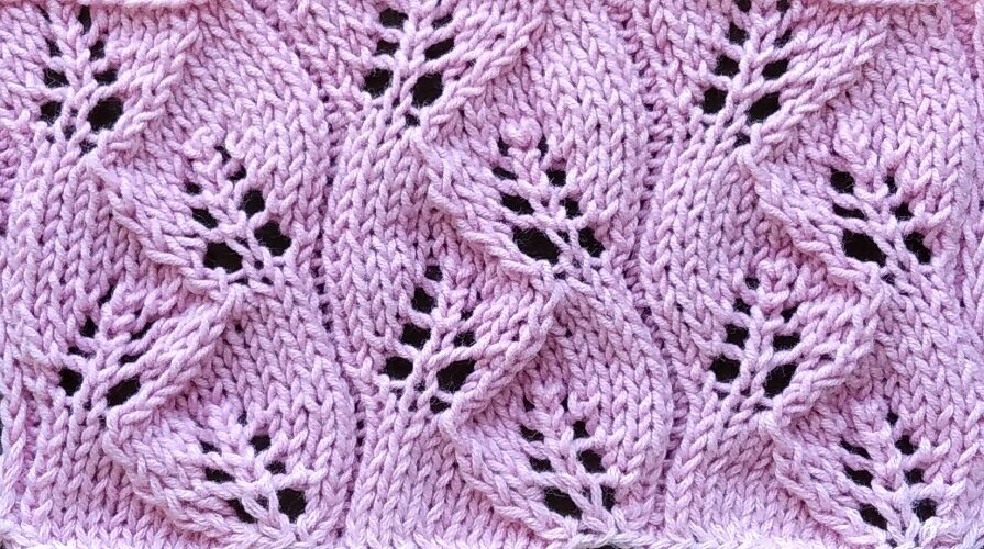 Рельефный ажурный узор спицами Листья