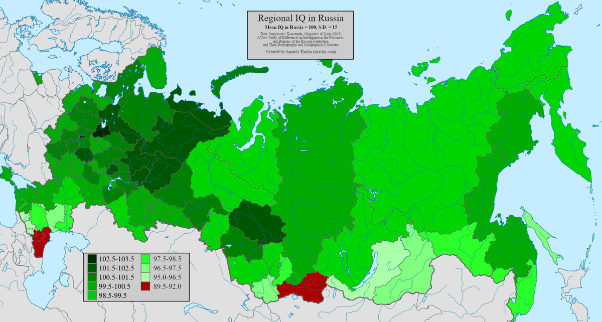 Уровень IQ по регионам России