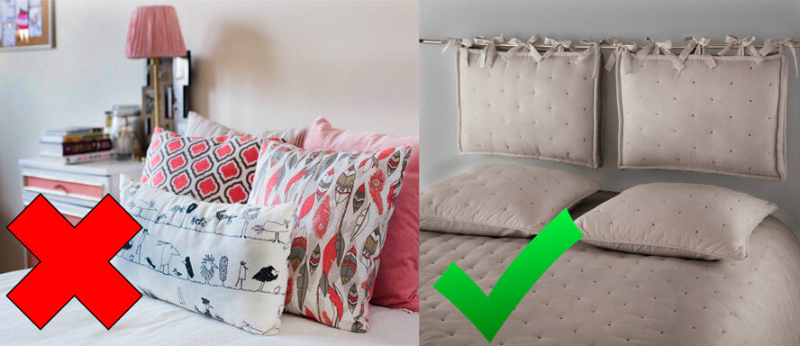                                                                                            Неправильное и правильное положение подушек