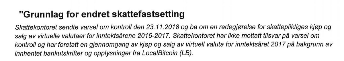 Письмо из норвежской налоговой с запросом об уплате налогов с криптовалюты, проданной через localbitcoins, предоставлено Андреем Воронковым.