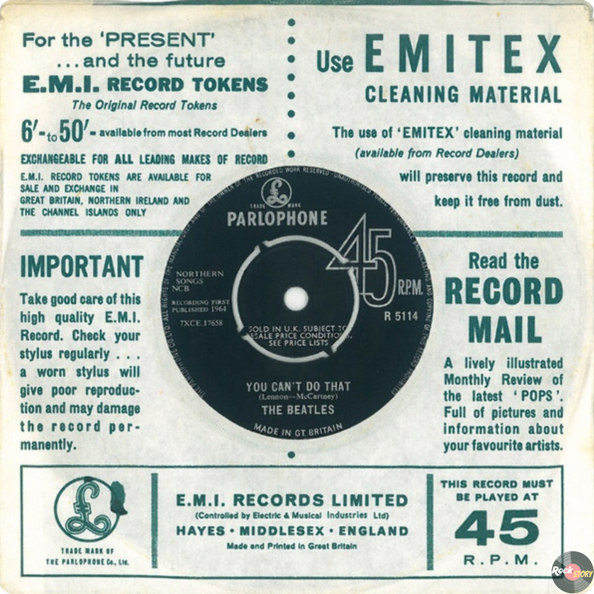 На фотографии: британское издание на Parlophone‎, ‎сингла Can't Buy Me Love / You Can't Do That группы The Beatles