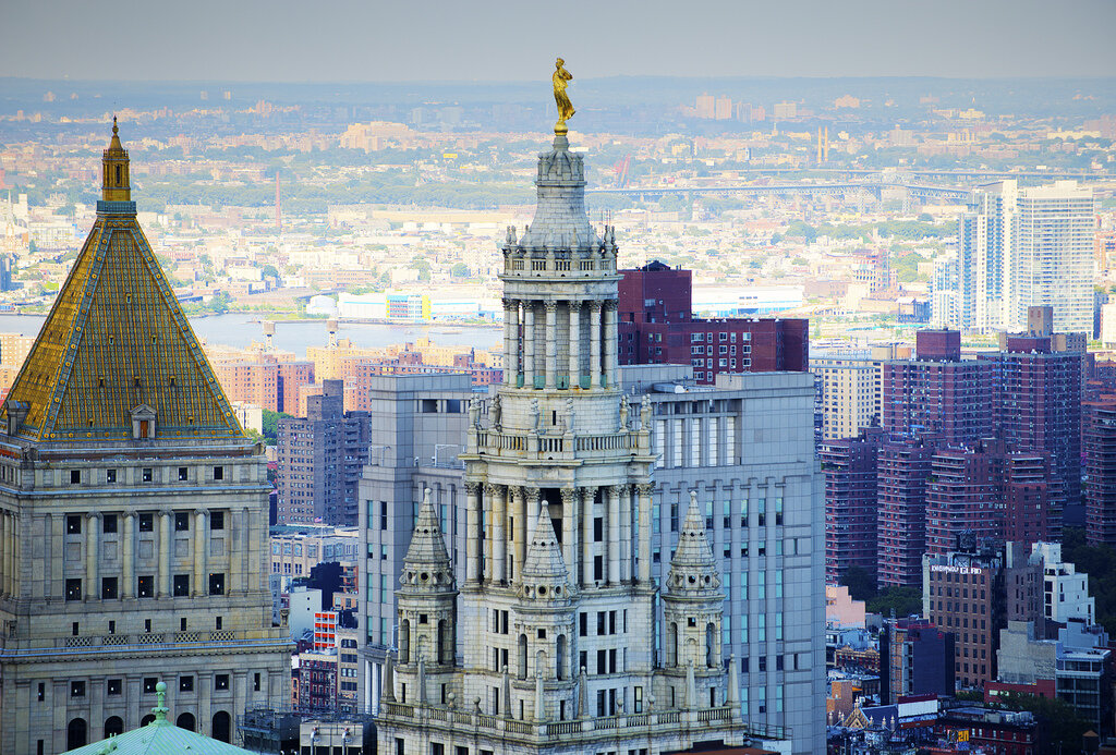Муниципальное здание Манхэттена в  Нью-Йорке.Вид с высоты.