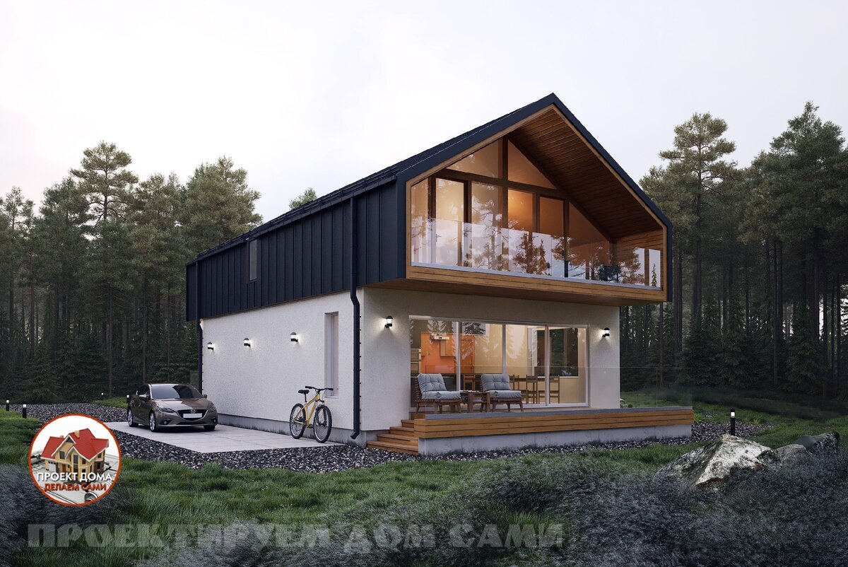 Вид на задний и правый фасады дома. Источник изображения: канал "Проектируем дом САМИ" (zen.yandex.ru/proektdoma), Яндекс Дзен.