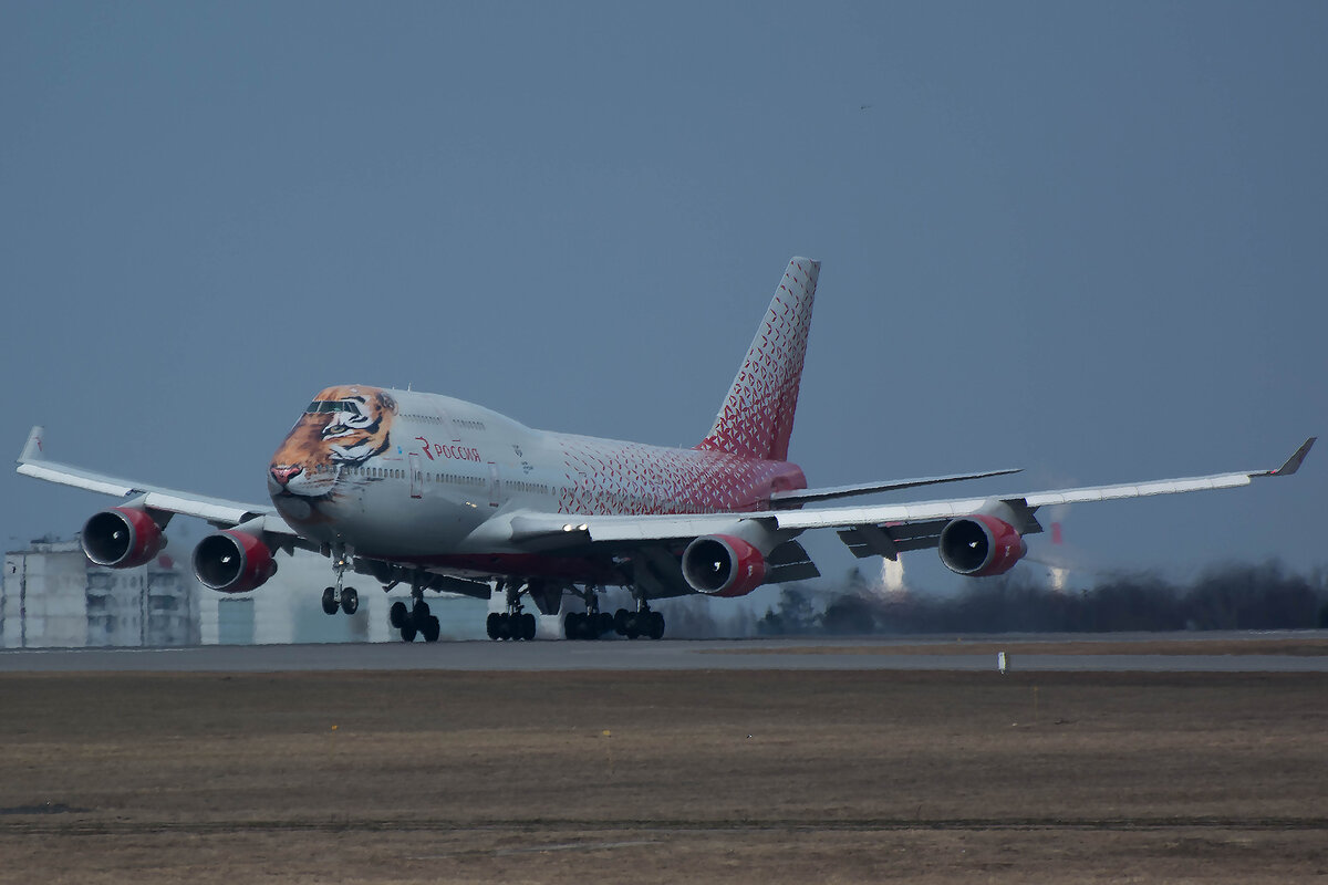 Boeing 747-400 (EI-XLD) а/к Россия со специальной тигриной ливреей. 