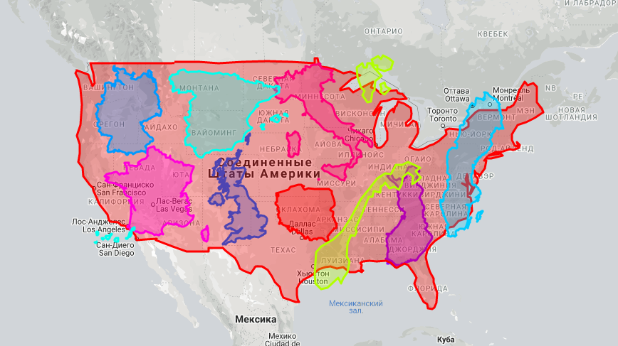 Карта россии и сша сравнение