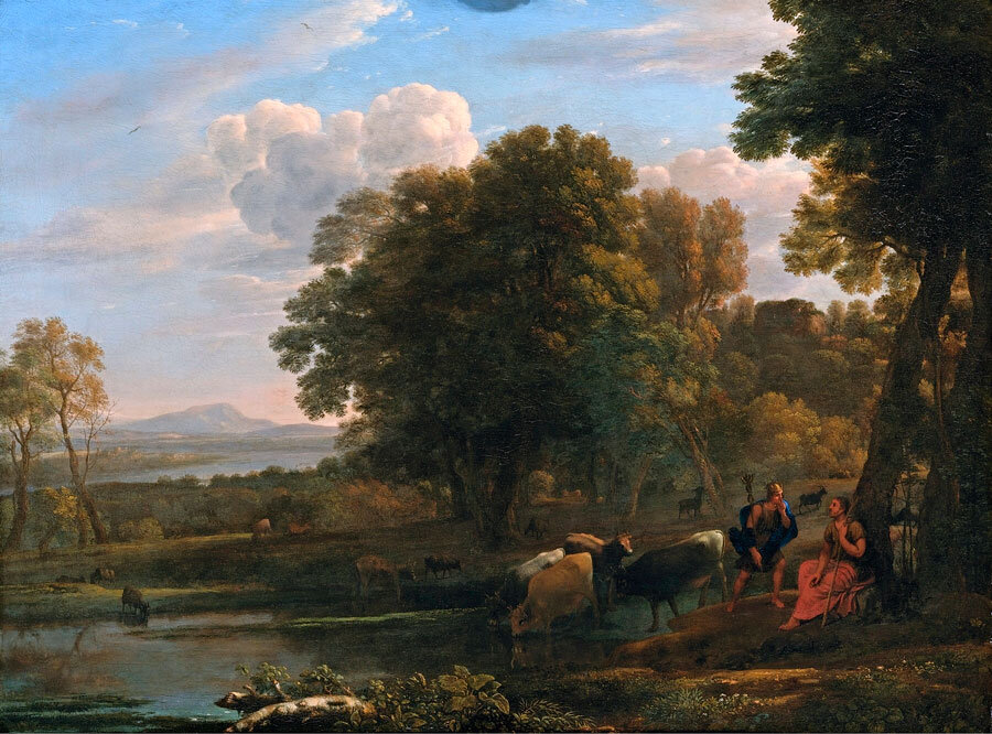 Клод Лоррен. Вечерний пейзаж с Меркурием и Баттом, 1654