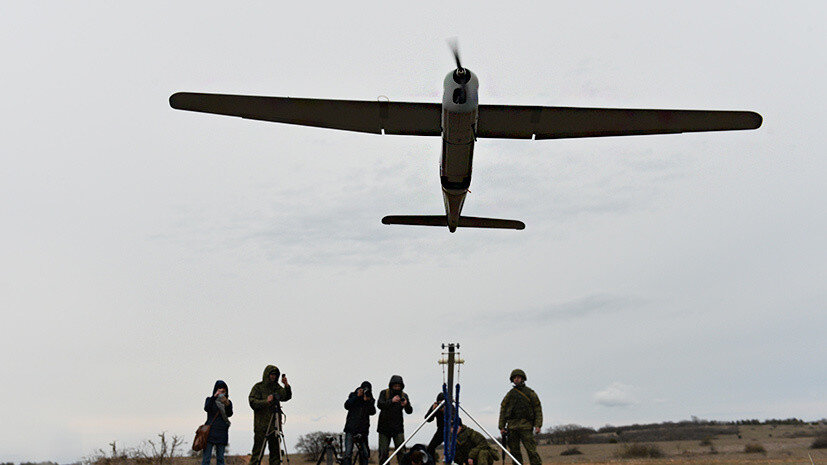 Запуск российского БПЛА «Орлан-10» во время тренировочных полётов 