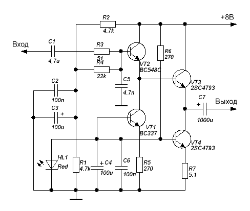 Принципиальная схема усилителя Uxi