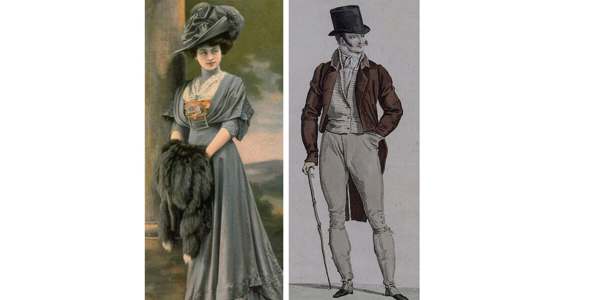 Пример женского и мужского костюма 19-ого века