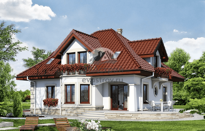 Проект дома 13 на 13 с мансардой, гаражом, балконом и террасой - 103-63