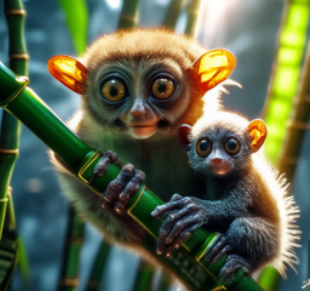 Долгопят с детёнышем