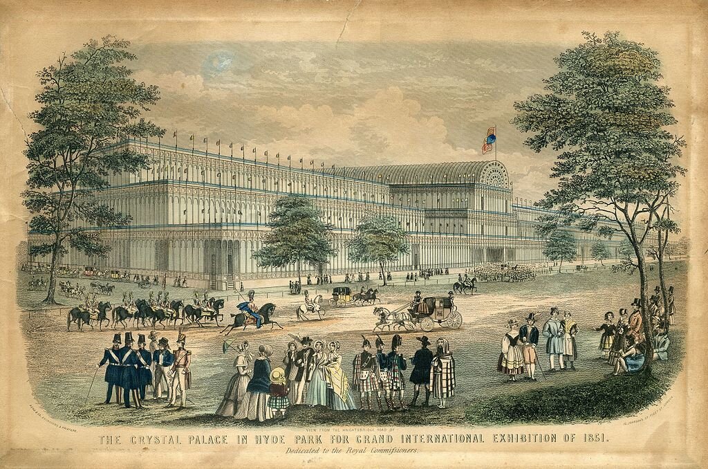Read & Co. Engravers & Printers - View from the Knightsbridge Road of The Crystal Palace in Hyde Park for Grand International Exhibition of 1851.