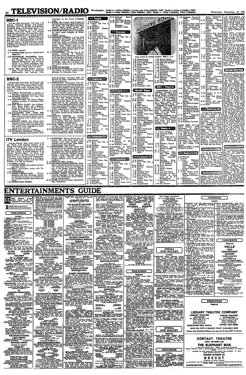 Программа английского телевидения на 29 сентября 1982 года