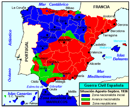 Карта гражданской войны в испании 1936 1939