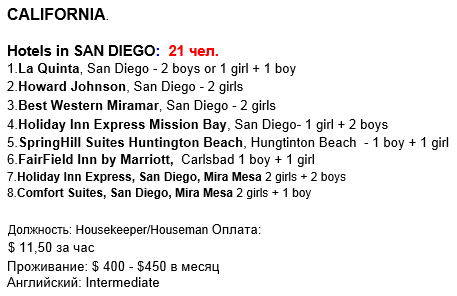 Пример работы в штате Калифорния, город Сан-Диего