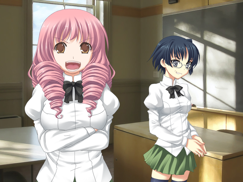 Шизуне и Миша (та, которая с розовыми волосами) - первые знакомые в новой школе