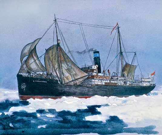 Ледокольный пароход «А. Сибиряков» в Чукотском море. Художник Е. В. Войшвилло. 1986. Из фондов ФГБУК «Музей Мирового океана»