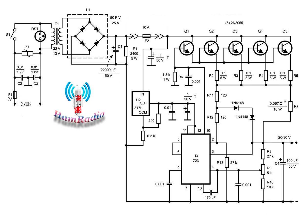 Схема мощного стабилизатора напряжения