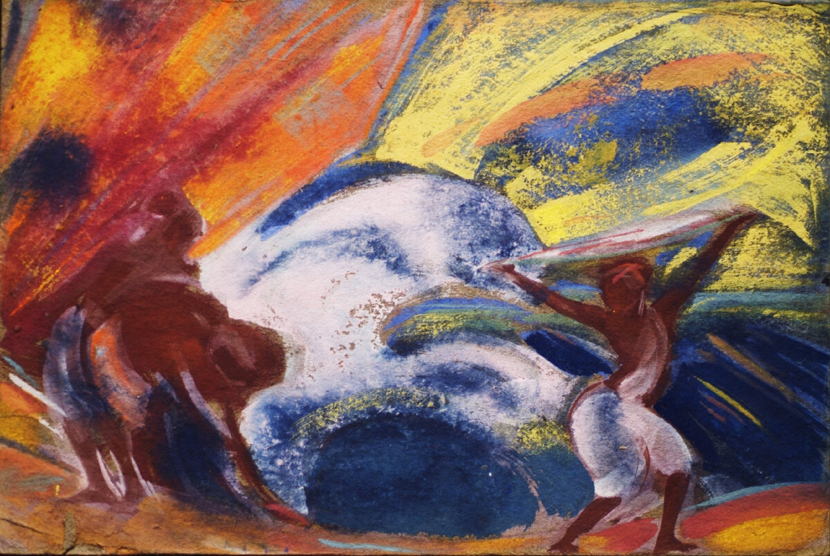 С. Н. Рерих. Набросок к картине «Дочери моря». Ок. 1946. Картон, темпера. 30,3 × 45,3.
Музей Николая Рериха (Нью-Йорк)