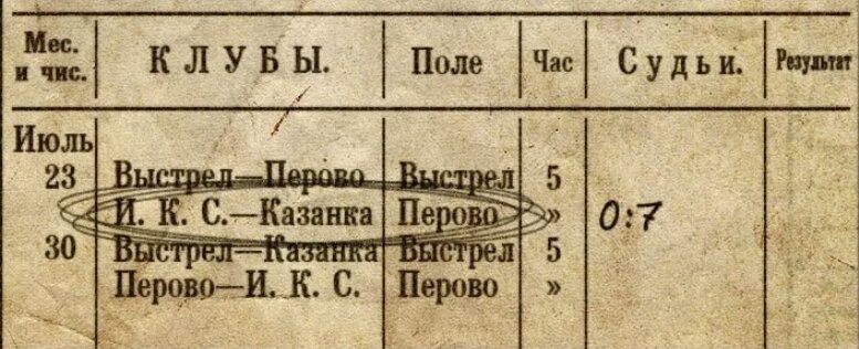 Сообщение о матче "Казанки" с Измайловским клубом спорта 23 июля 1922 года.