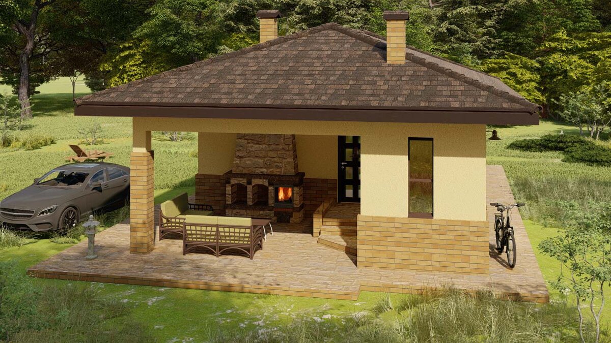 Терраса для летних вечеров. Камин - опционно (не хотите - не делайте)