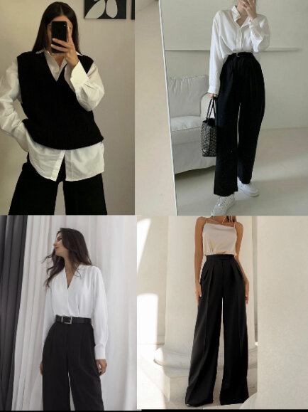 Модные образы с брюками или широкими штанами .