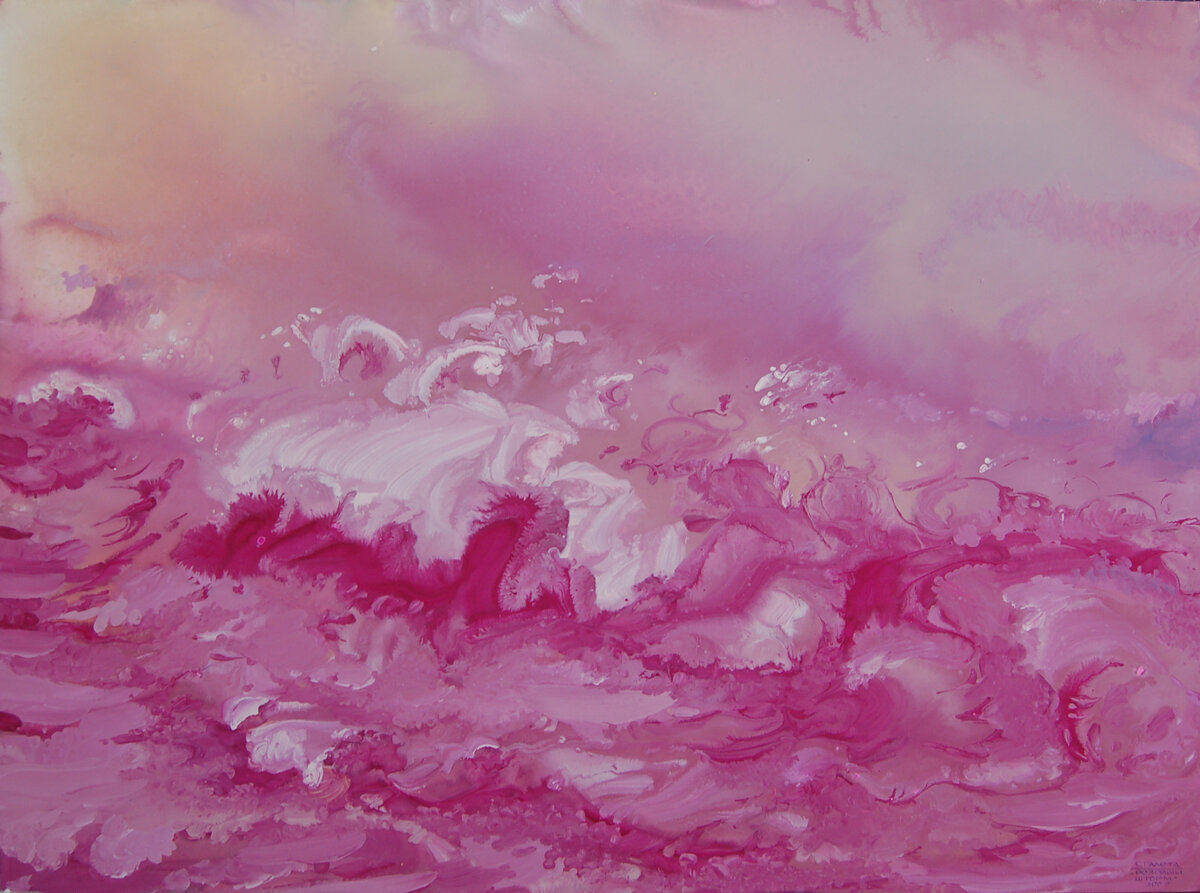 Сергей Галета. РОЗОВЫЙ ШТОРМ. Бумага, гуашь 65х85 см.