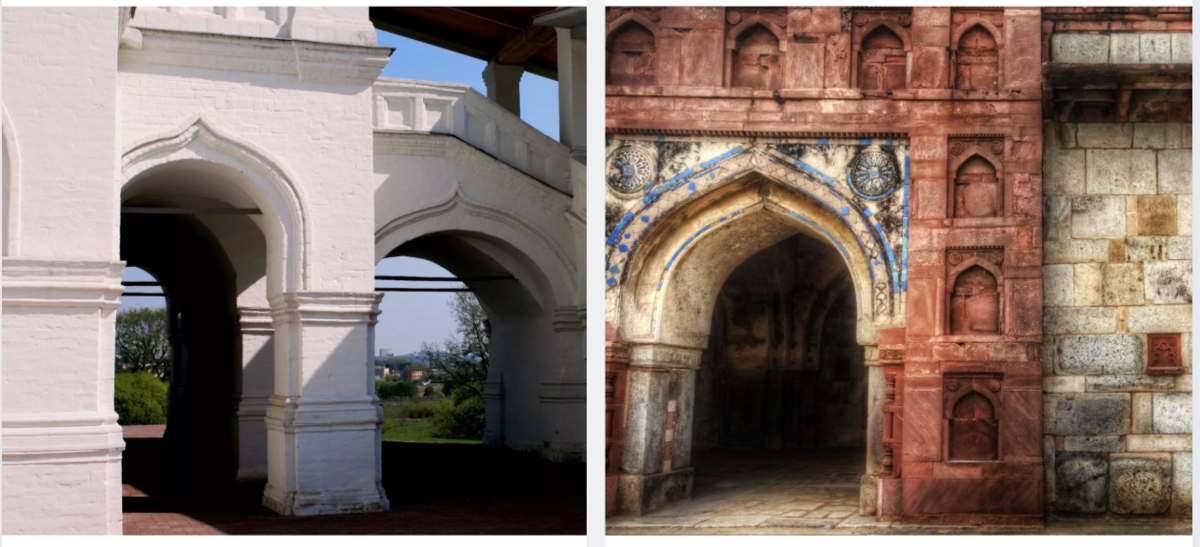 Килевидная арка. Слева - Россия, справа - Индия