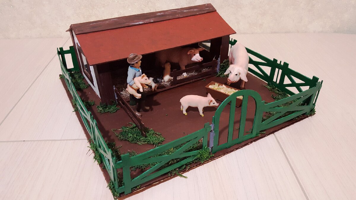 Детская поделка ферма и загон для лошадей, животных/игрушка своими руками