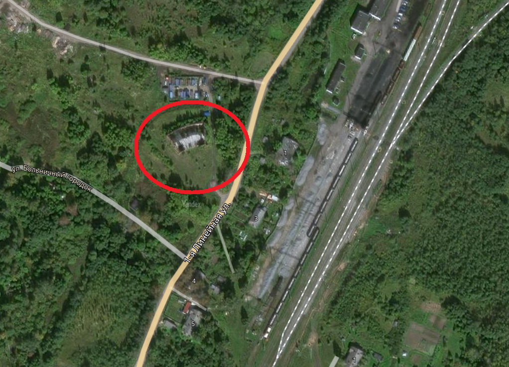 Расположение запасного депо в Бологое-2 на изображении со снимка Яндекс карт