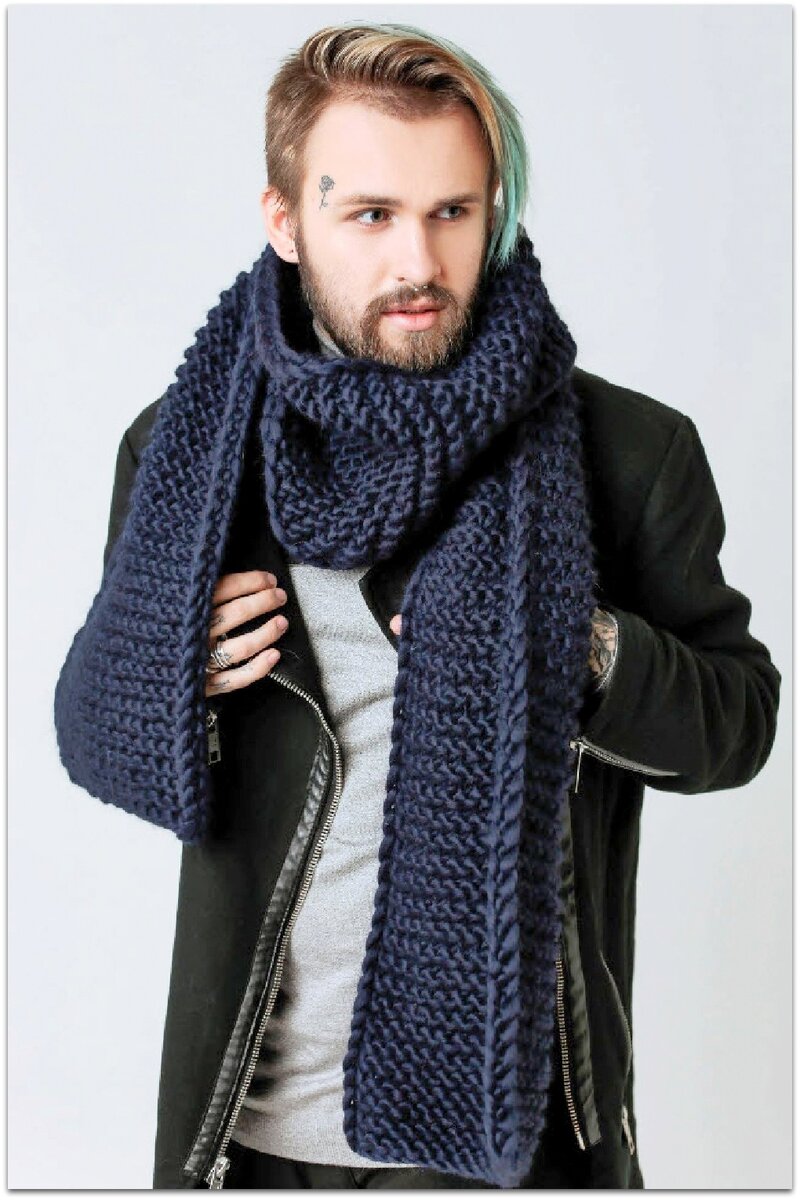 Мужской шарф спицами – 21 модель со схемами и описанием