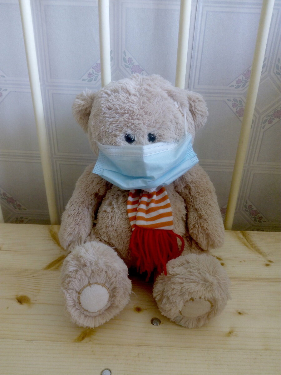 Фото из нашего архива : Игрушка Мишка с маске 14 мая 2021 г., как символ Ковида -19.