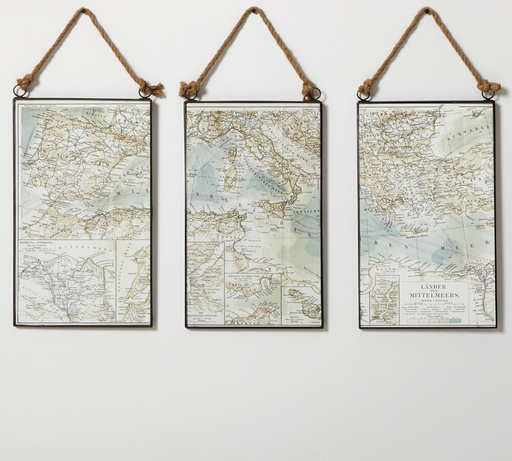 Если подвесить рамы с картами на канаты, можно наполнить комнату атмосферой морского путешествия. Pottery Barn