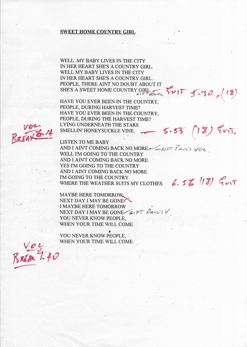 ‘Sweet Home Country Girl’ (courtesy of recording engineer Geoff Emerick’s estate)