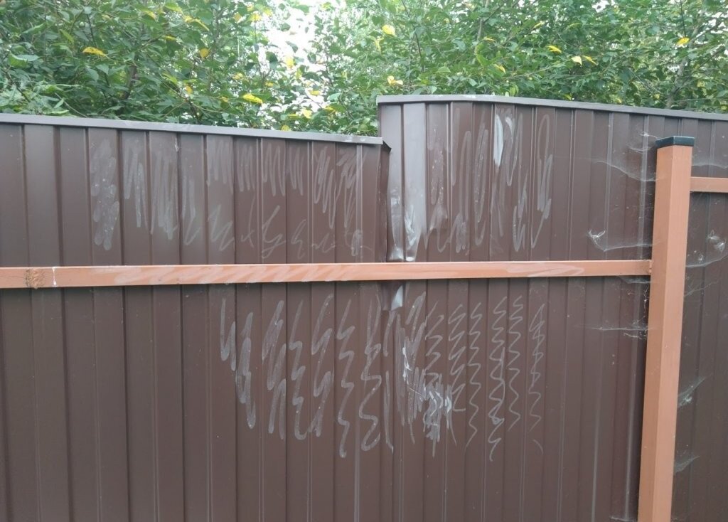 Вот видно где убегал первый (он помял забор)