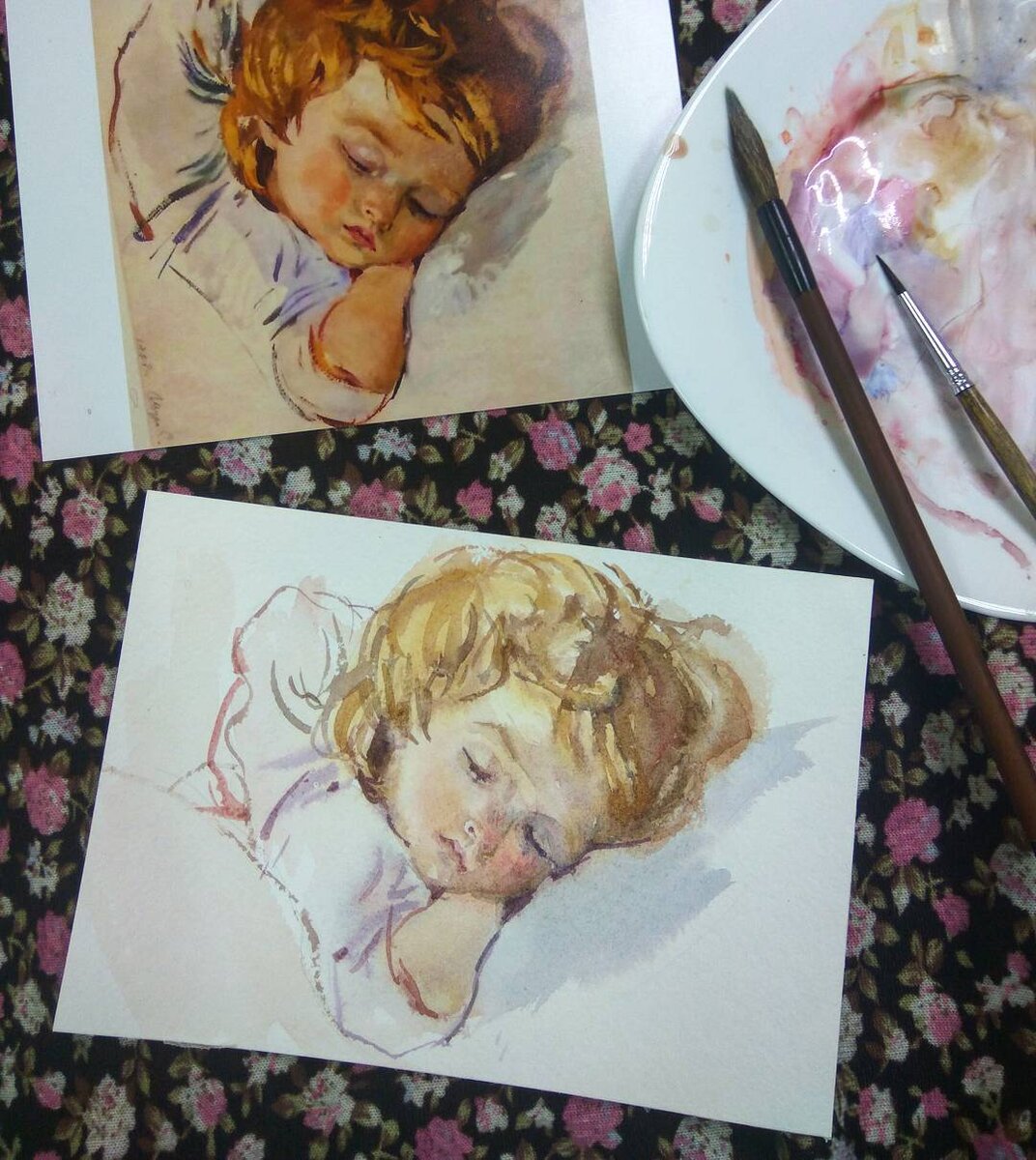 Акварельная копия работы Зинаиды Серебряковой, рис. автора