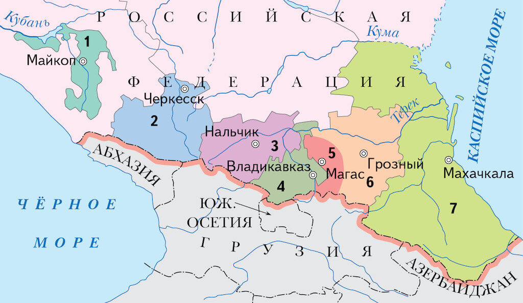Кавказские столицы. Политическая карта Северного Кавказа. Республики Северного Кавказа на карте. Карта Северного Кавказа с границами республик. Границы республик Северного Кавказа.