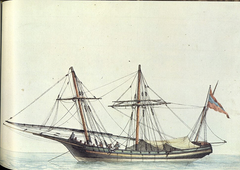 Шебека под греческим османским флагом, 1796. Художник Анж-Жозеф Антуан Ру