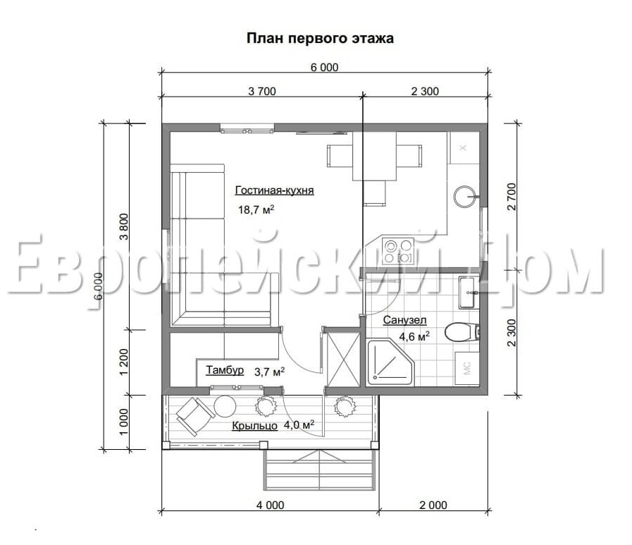 Экономичный одноэтажный дом 6х6 встанет даже на маленьком участке!