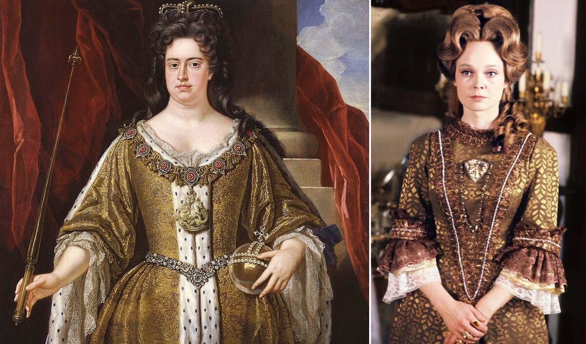 Королева Анна из рода Стюарт. Источник - Википедия. Наталья Белохвостикова в образе королевы Анны. Источник - photochronograph.ru.