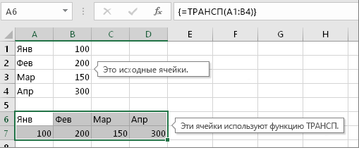 Так выглядит таблица после примененной функции "транспонировать". Фото: support.microsoft.com