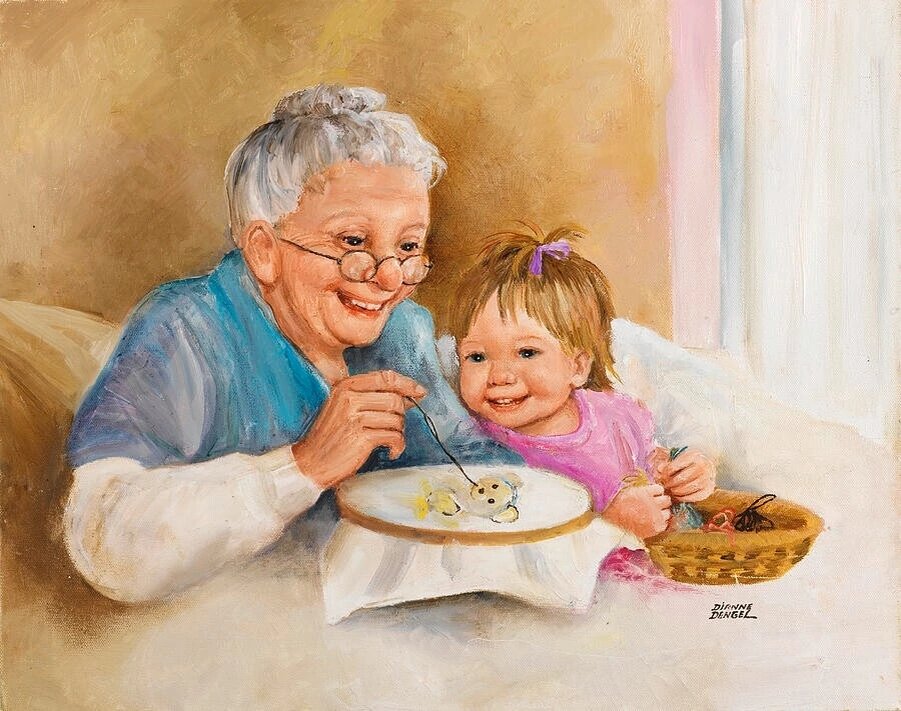 Дедушка учит внучку. Денгель счастливая семья. Американская художница-самоучка Дайана Денгель (Dianne Dengel).