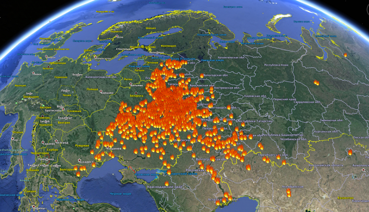 Спутниковая карта пожаров россии