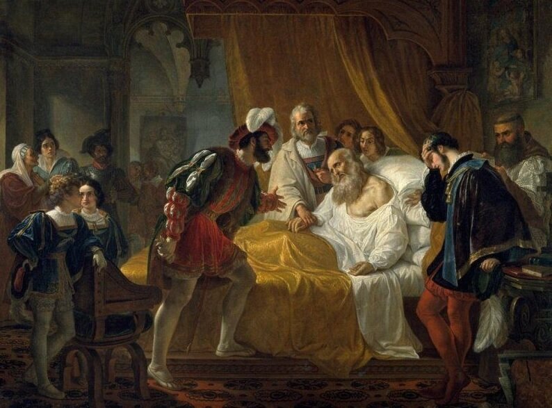 Чезаре Муссини "Франциск I, король Франции, у постели умирающего Леонардо да Винчи"